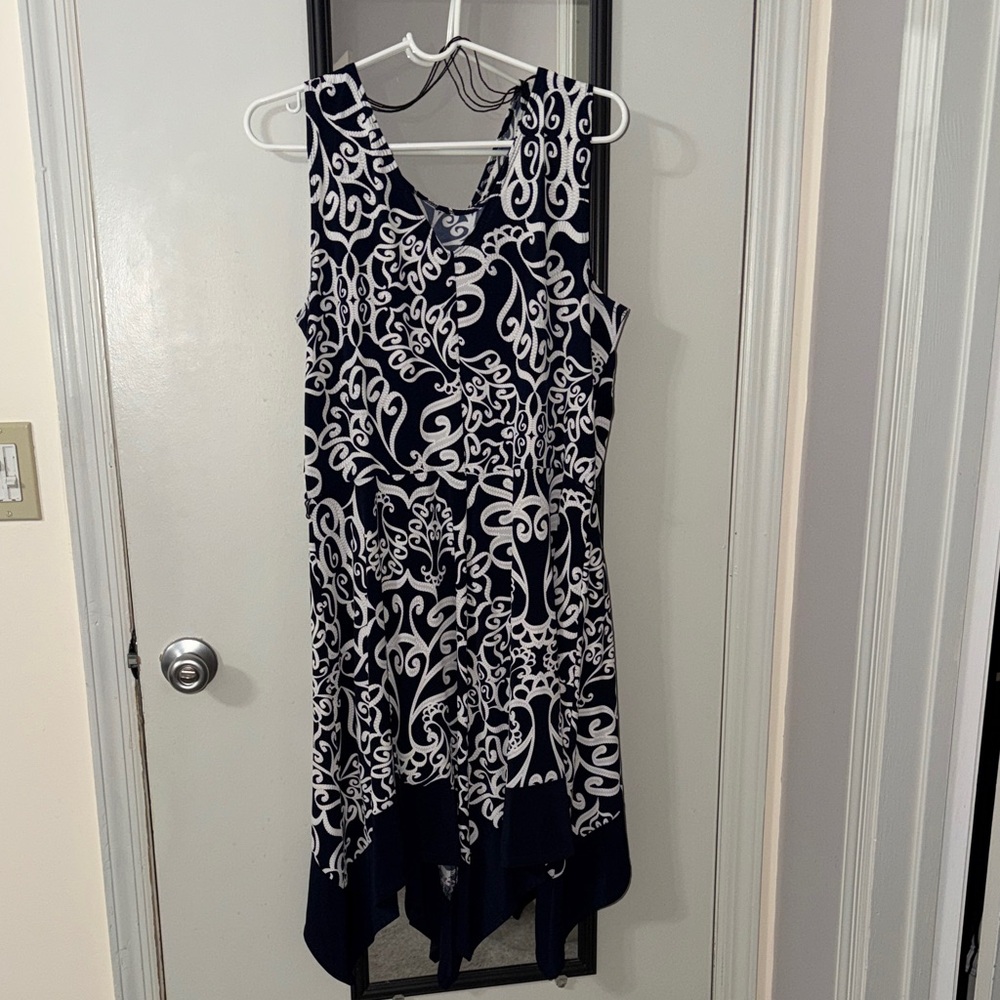 Tiana B. Asymmetrical Navy and White Dress